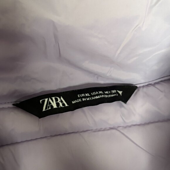 Zara Cropped‎ Hooded Quilted Puffer Jacket Women's Size XL Purple Lavender Lilac - Picture 3 of 6